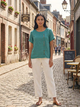 Grace | Women’s Linen Round Neck Button Blouse | The Bellemont Sisters Australia