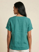 Grace | Women’s Linen Round Neck Button Blouse | The Bellemont Sisters Australia
