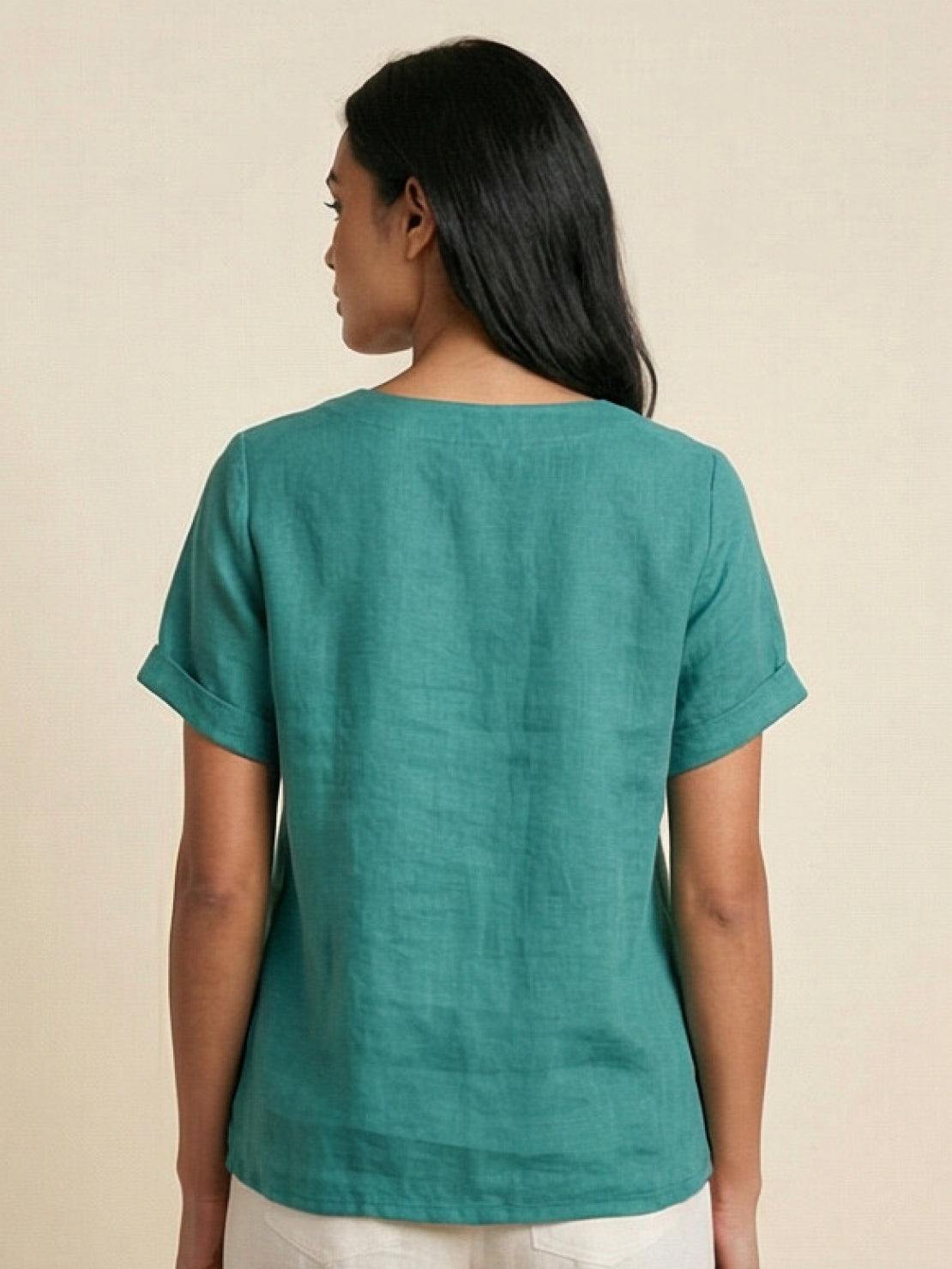 Grace | Women’s Linen Round Neck Button Blouse | The Bellemont Sisters Australia