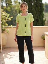Grace | Women’s Linen Round Neck Button Blouse | The Bellemont Sisters Australia