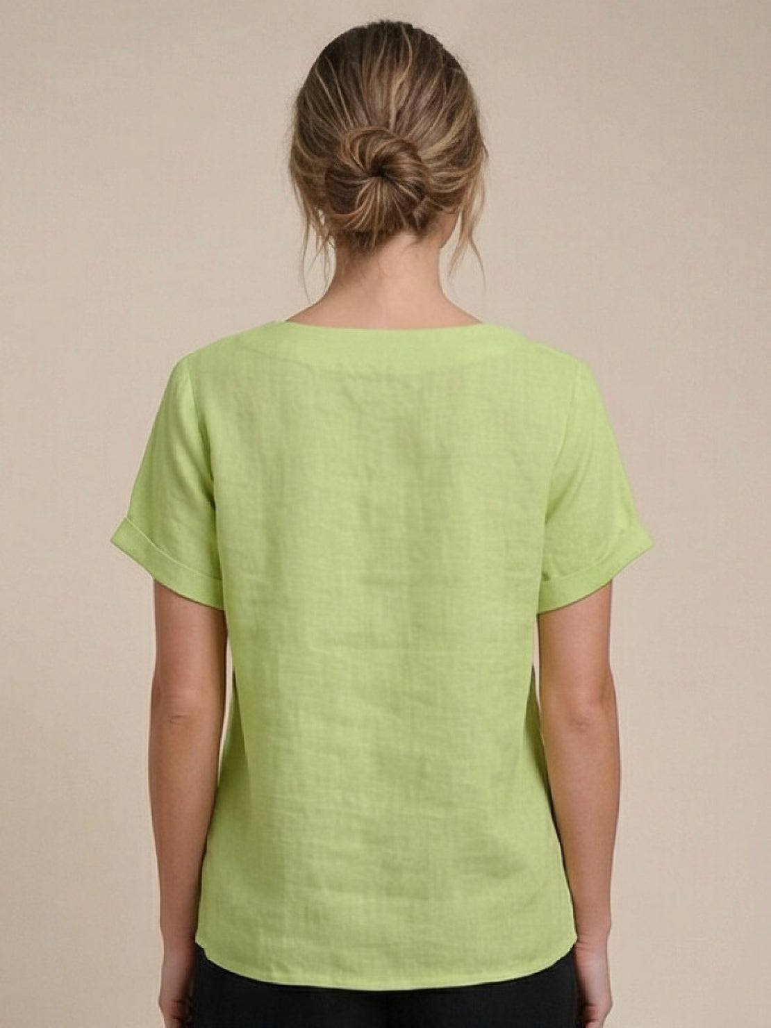 Grace | Women’s Linen Round Neck Button Blouse | The Bellemont Sisters Australia