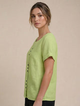 Grace | Women’s Linen Round Neck Button Blouse | The Bellemont Sisters Australia