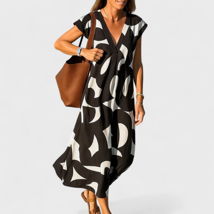 Valery | Flowing V-Neck Dress – Black | The Bellemont Sisters Australia