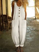 Nancy | Vintage Washed Cotton Denim Overalls – White | The Bellemont Sisters Australia