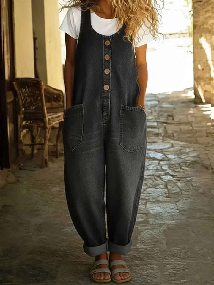 Nancy | Vintage Washed Cotton Denim Overalls – Black | The Bellemont Sisters Australia
