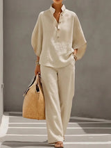 Ellen™ – Linen Cotton Two-Piece Set – Sand | The Bellemont Sisters Australia