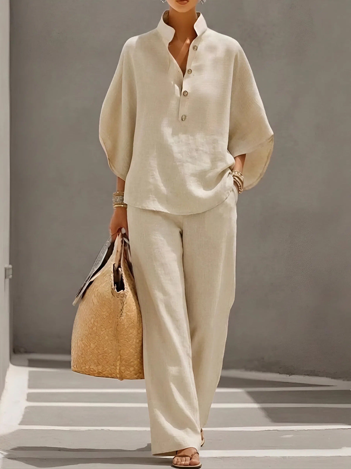Ellen™ – Linen Cotton Two-Piece Set – Sand | The Bellemont Sisters Australia