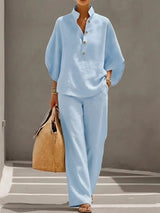 Ellen™ – Linen Cotton Two-Piece Set – Light blue | The Bellemont Sisters Australia