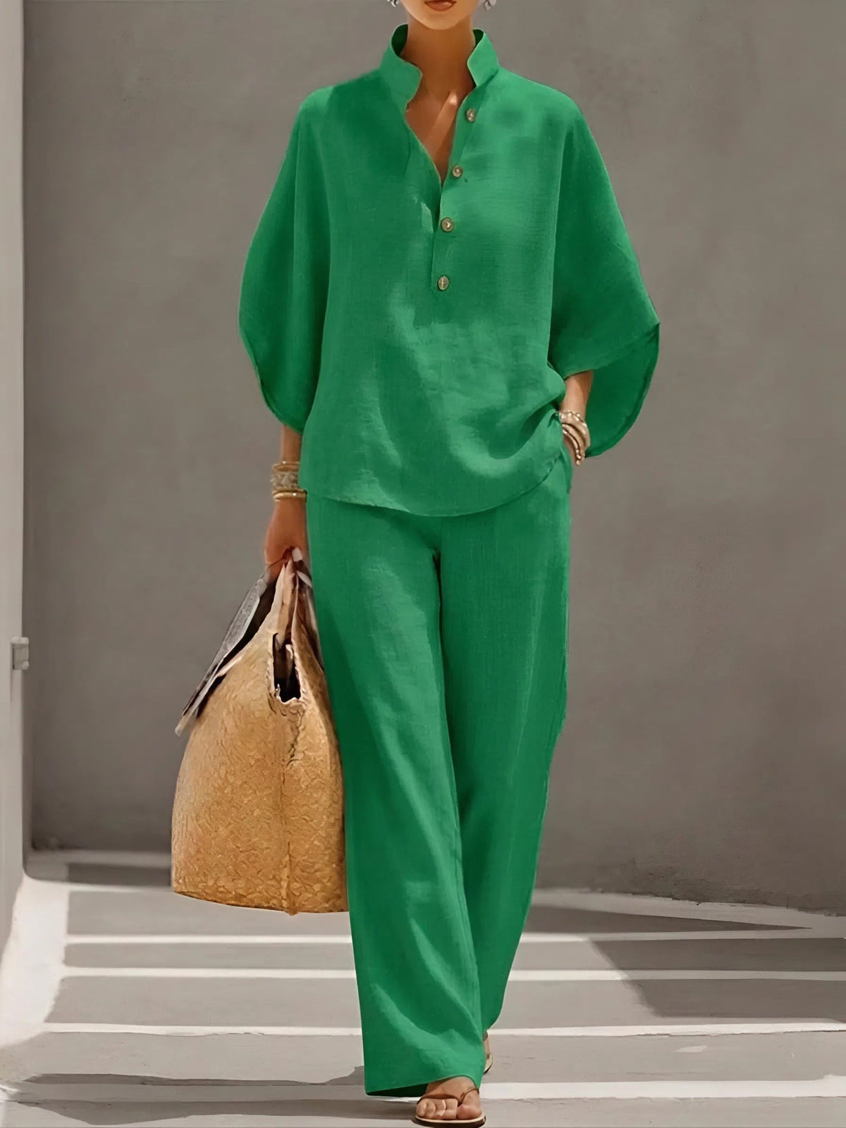 Ellen™ – Linen Cotton Two-Piece Set – Green | The Bellemont Sisters Australia