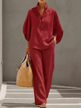 Ellen™ – Linen Cotton Two-Piece Set – Red | The Bellemont Sisters Australia