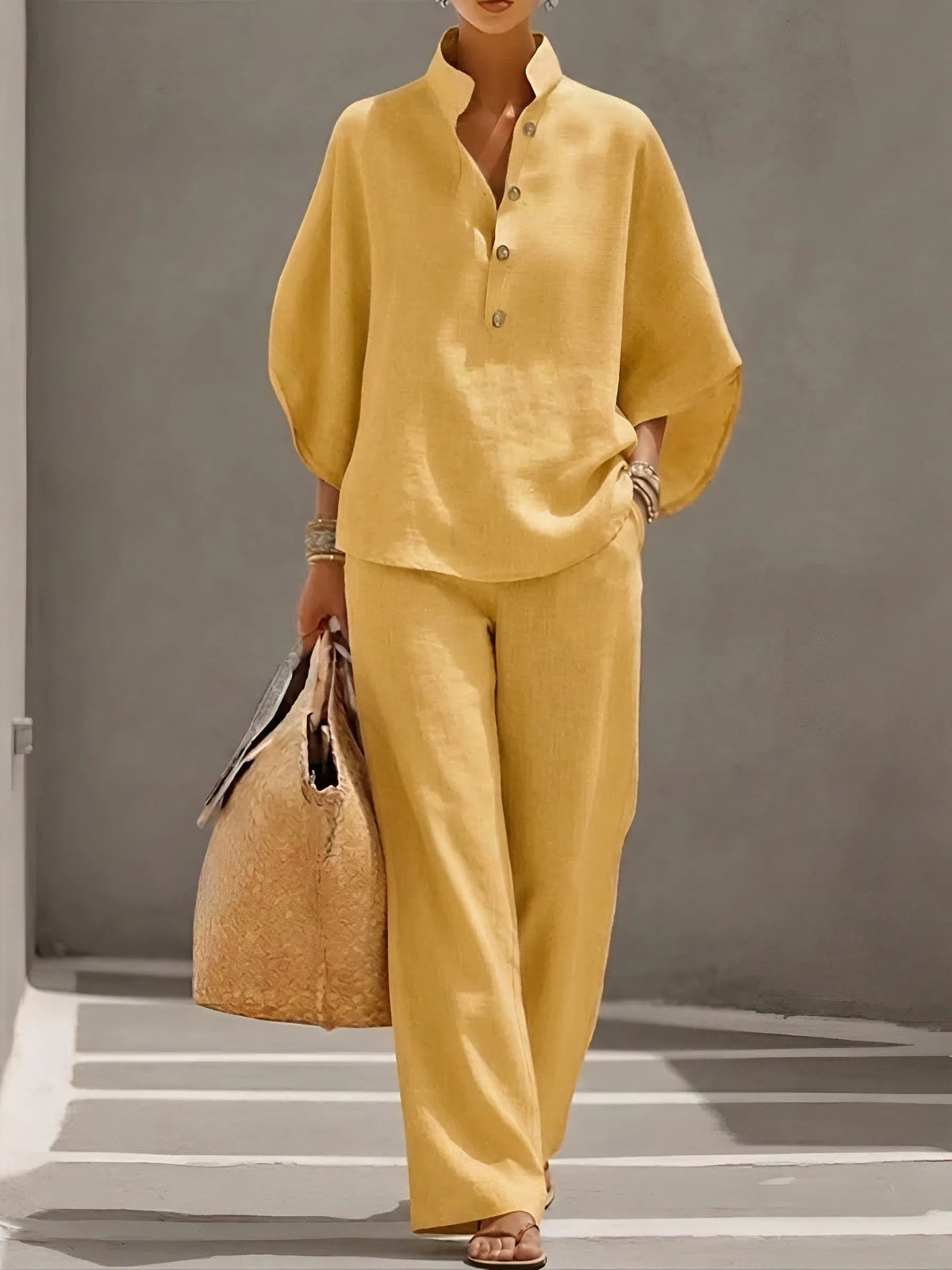 Ellen™ – Linen Cotton Two-Piece Set – Yellow | The Bellemont Sisters Australia