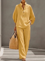 Ellen™ – Linen Cotton Two-Piece Set – Yellow | The Bellemont Sisters Australia