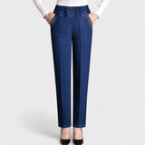 Emma | Women’s Comfortable Stretch Jeans with Side Pockets and Elastic Waist – Dark Blue | The Bellemont Sisters Australia