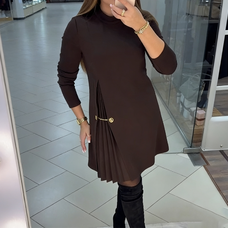 Noella™ Elegant Pleated Dress – Brown | The Bellemont Sisters Australia