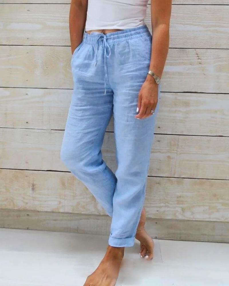 Women's  Elastic Waist Cotton Linen Wide Leg Pants | The Bellemont Sisters Australia