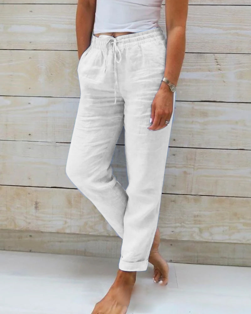 Women's  Elastic Waist Cotton Linen Wide Leg Pants | The Bellemont Sisters Australia