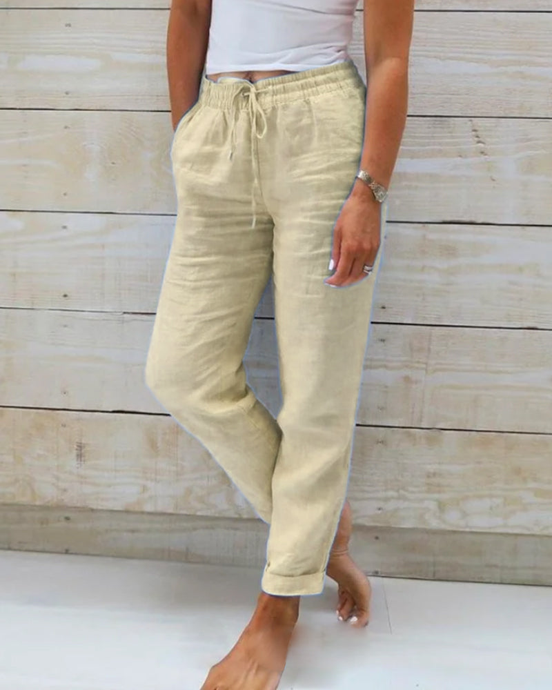Women's  Elastic Waist Cotton Linen Wide Leg Pants | The Bellemont Sisters Australia