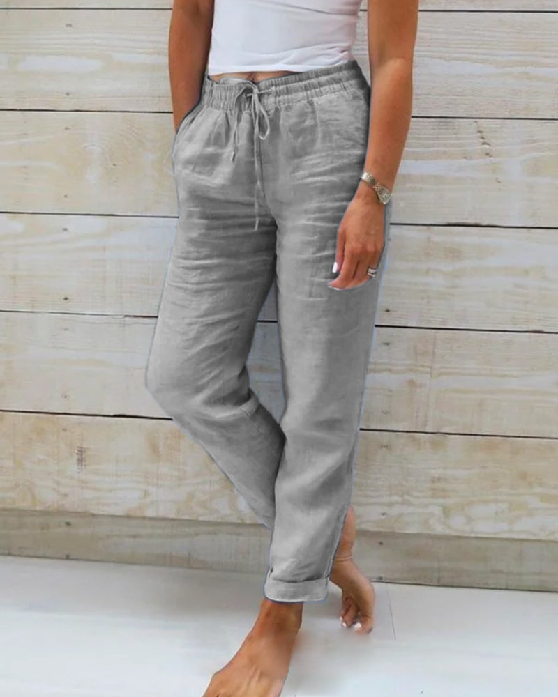 Women's  Elastic Waist Cotton Linen Wide Leg Pants | The Bellemont Sisters Australia