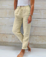 Women's  Elastic Waist Cotton Linen Wide Leg Pants – Khaki | The Bellemont Sisters Australia