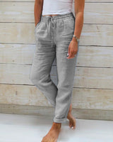 Women's  Elastic Waist Cotton Linen Wide Leg Pants – Grey | The Bellemont Sisters Australia