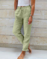 Women's  Elastic Waist Cotton Linen Wide Leg Pants – Green | The Bellemont Sisters Australia
