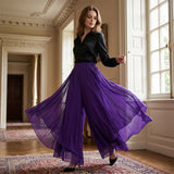 Riza - Women's asymmetrical chiffon pants with wide legs | The Bellemont Sisters Australia
