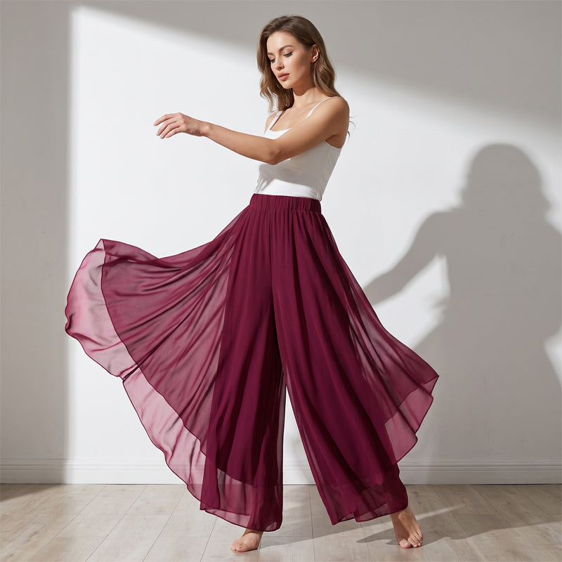 Riza - Women's asymmetrical chiffon pants with wide legs – Red | The Bellemont Sisters Australia