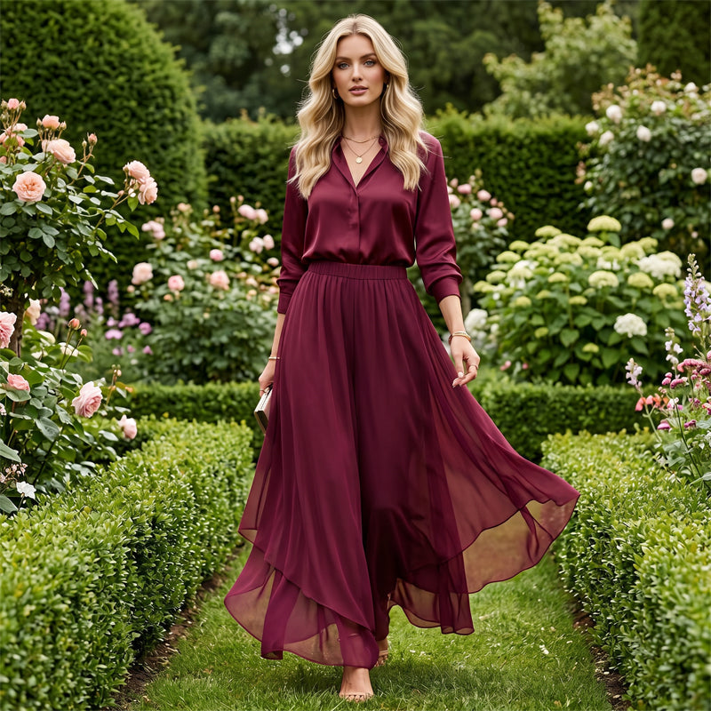 Riza - Women's asymmetrical chiffon pants with wide legs | The Bellemont Sisters Australia