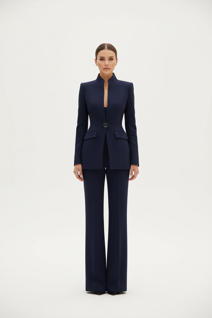 Georgina | Blazer and Palazzo Pants Set – Navy Blue | The Bellemont Sisters Australia