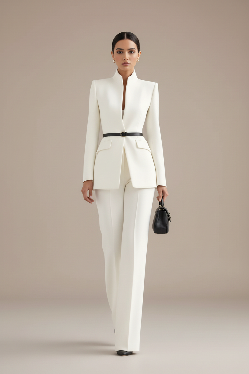 Georgina | Blazer and Palazzo Pants Set – White | The Bellemont Sisters Australia
