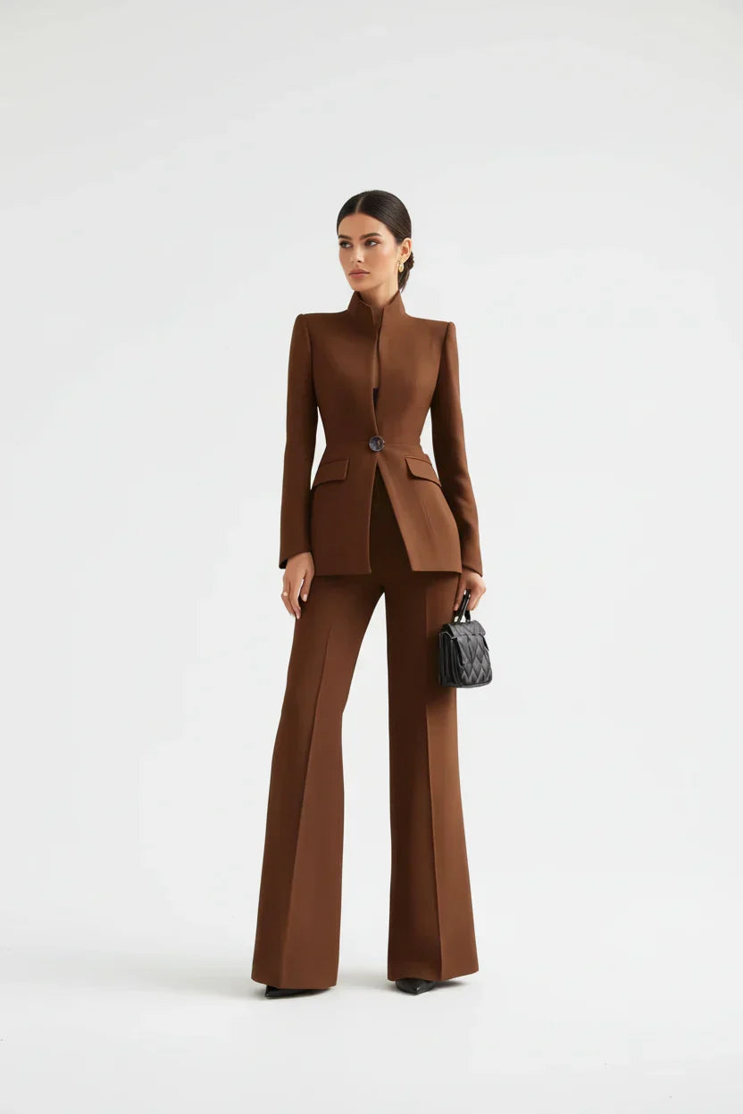 Georgina | Blazer and Palazzo Pants Set – Brown | The Bellemont Sisters Australia