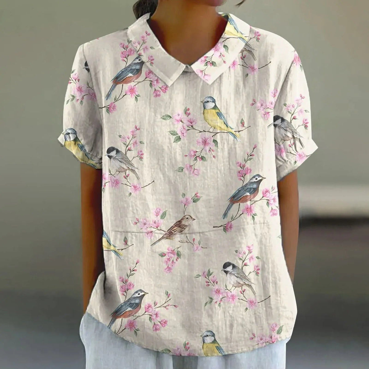 Wren | Women's Songbird & Cherry Blossom Print Blouse – Cherry Blossom Bird | The Bellemont Sisters Australia