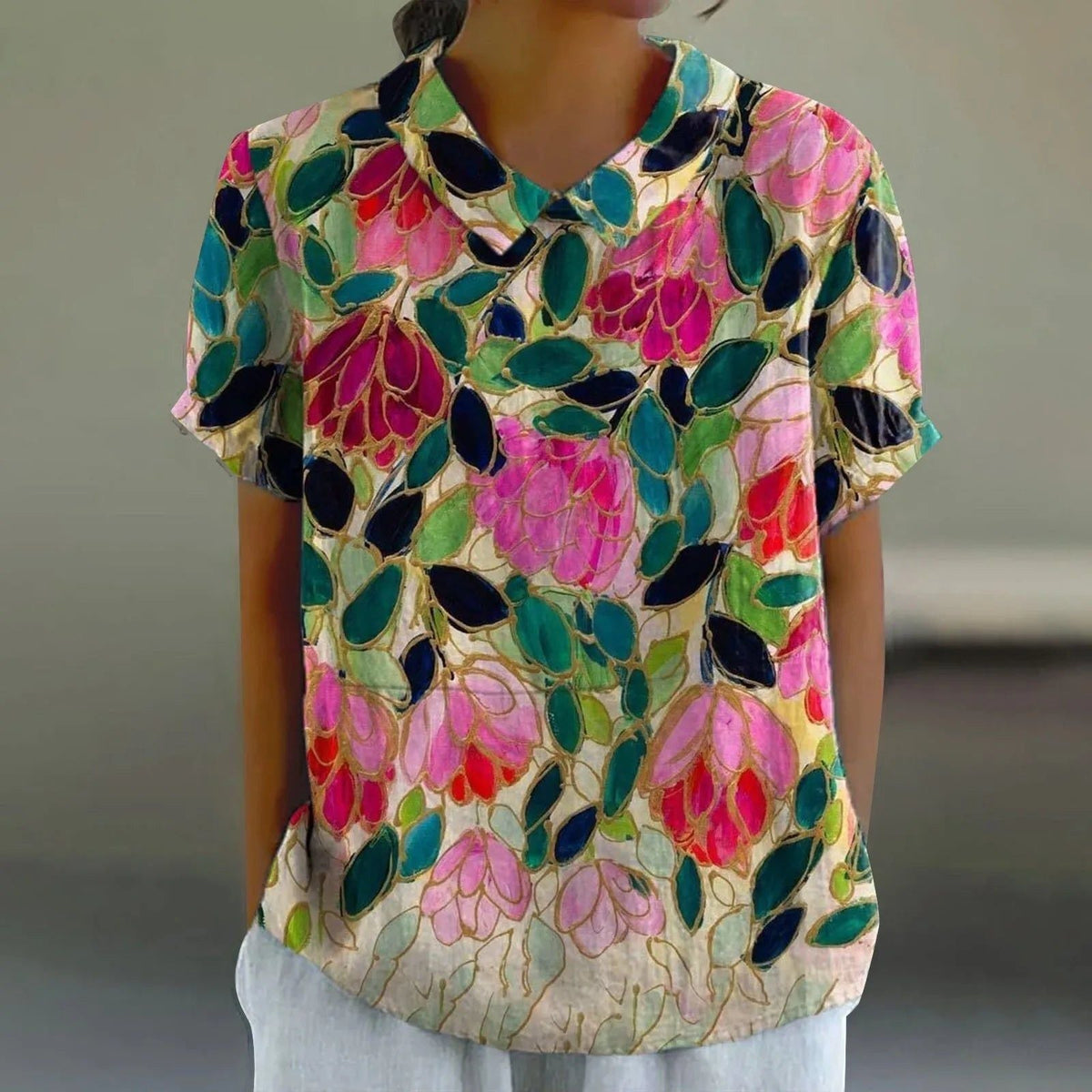 Romy | Women's Stained Glass Lotus Print Blouse – Pink Lotus | The Bellemont Sisters Australia
