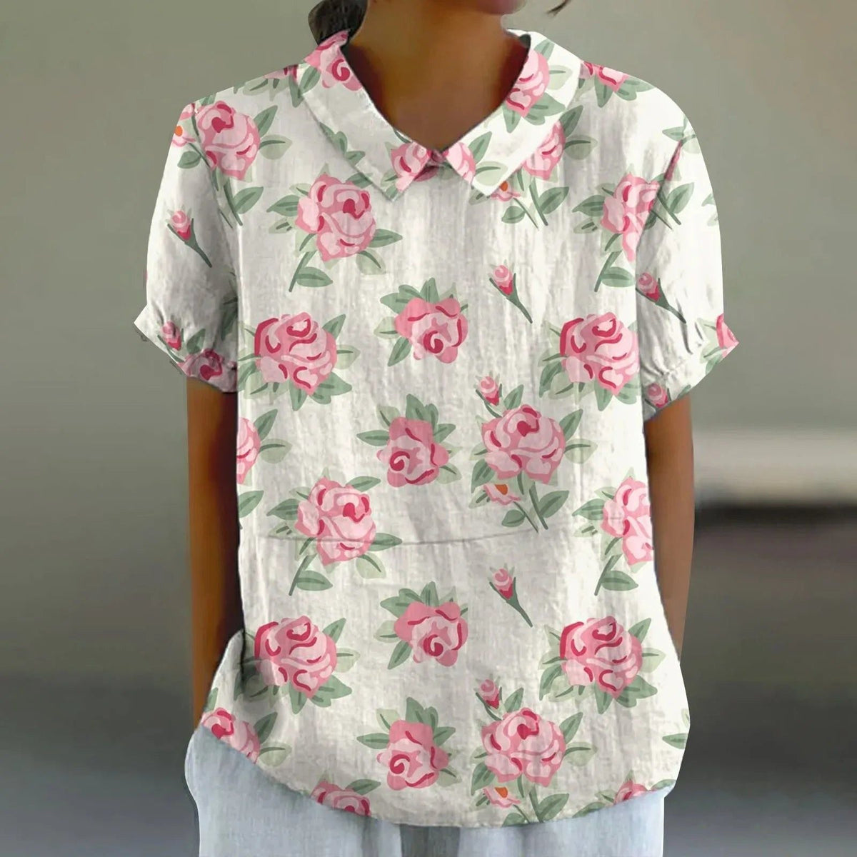 Stella | Women's Watercolor Pink Rose Print Blouse – Pink Rose | The Bellemont Sisters Australia