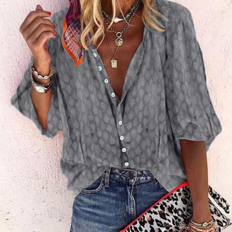 Claire | Women Printed Button Down Casual Blouse – Gray | The Bellemont Sisters Australia