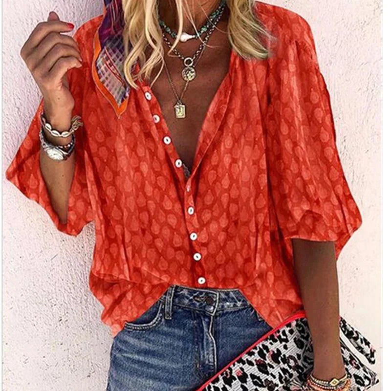 Claire | Women Printed Button Down Casual Blouse – Orange | The Bellemont Sisters Australia