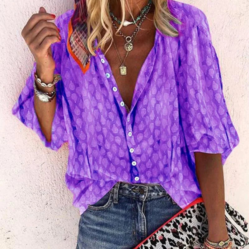 Claire | Women Printed Button Down Casual Blouse – Purple | The Bellemont Sisters Australia