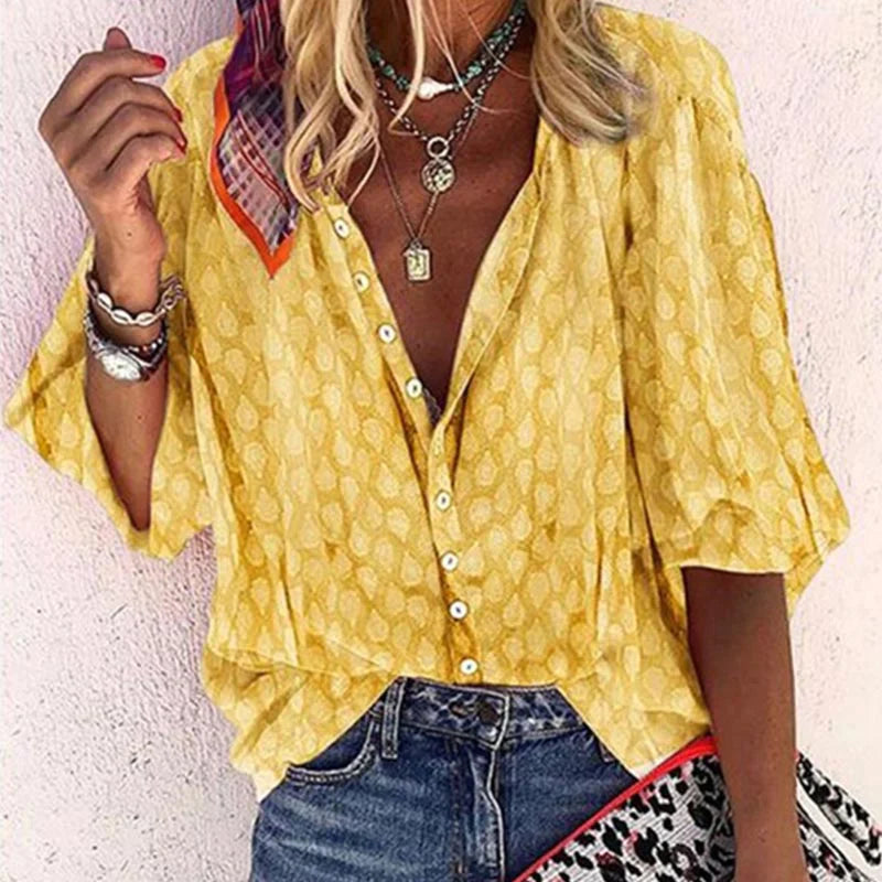 Claire | Women Printed Button Down Casual Blouse – Yellow | The Bellemont Sisters Australia