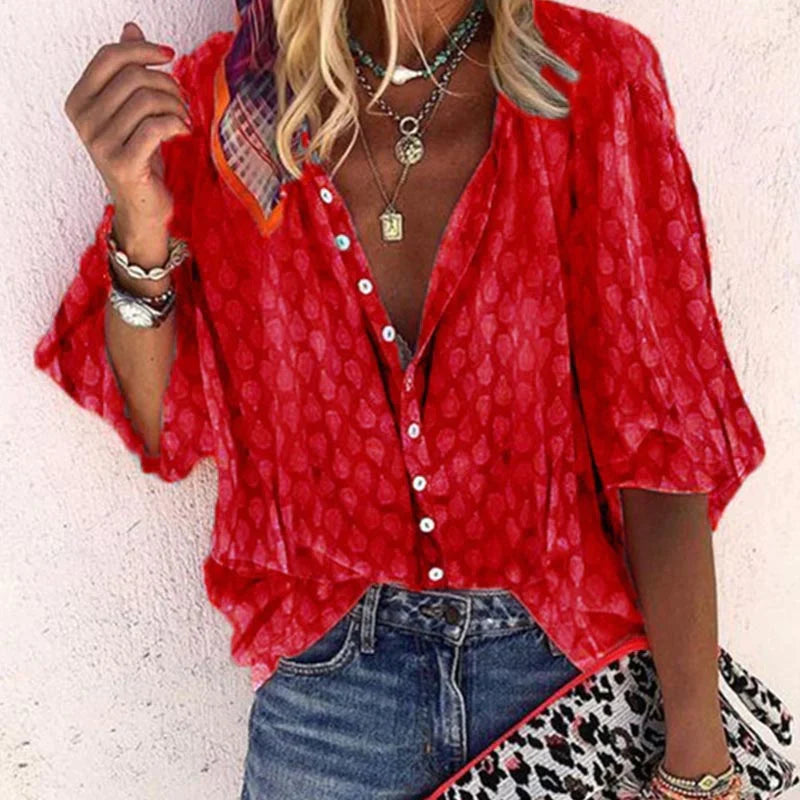 Claire | Women Printed Button Down Casual Blouse – Red | The Bellemont Sisters Australia