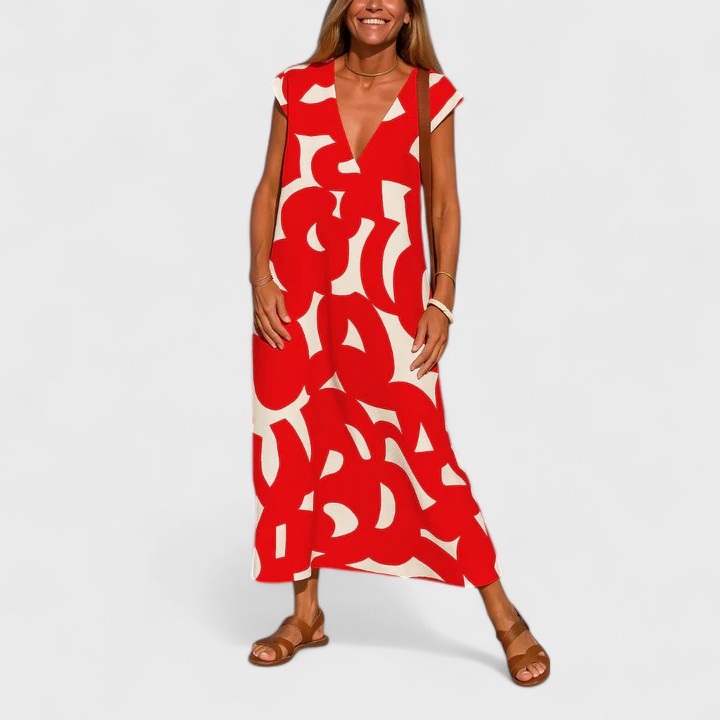 Valery | Flowing V-Neck Dress – Red | The Bellemont Sisters Australia