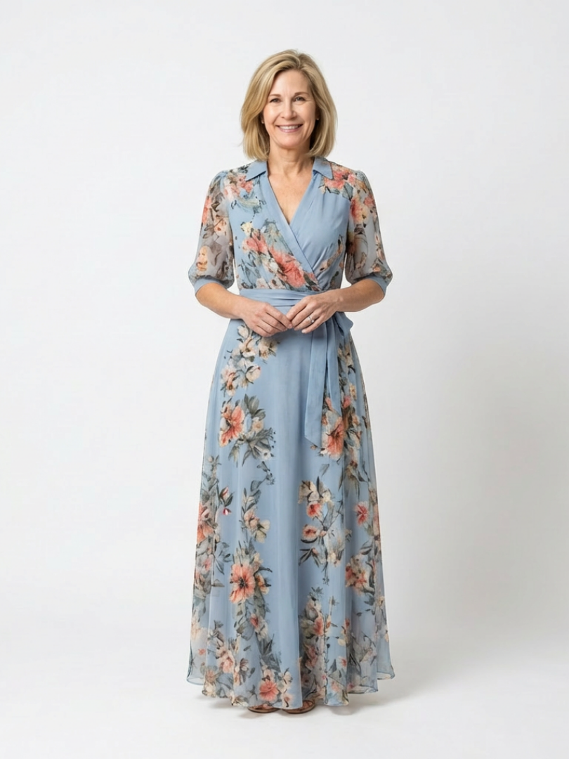 Elowen | Floral Wrap V Neck Maxi Dress – Floral | The Bellemont Sisters Australia