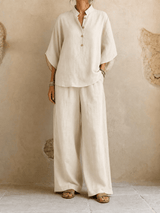 Maribel | Batwing Sleeves and Wide-Leg Pants – Beige | The Bellemont Sisters Australia
