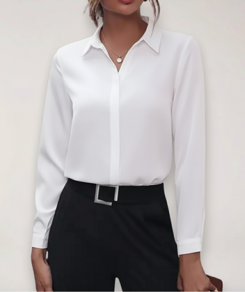 Charlotte | Women’s Spring Buttoned Office Blouse – White | The Bellemont Sisters Australia
