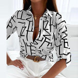 Peyton | Women's Printed Long Sleeve Button Top – White | The Bellemont Sisters Australia