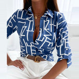 Peyton | Women's Printed Long Sleeve Button Top – Blue | The Bellemont Sisters Australia
