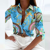 Peyton | Women's Printed Long Sleeve Button Top – Light Blue | The Bellemont Sisters Australia