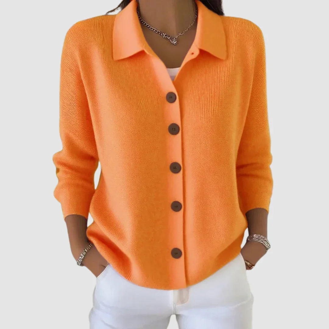 Women's Cardigan Sweater | Collared Button Front Knit – Orange | The Bellemont Sisters Australia