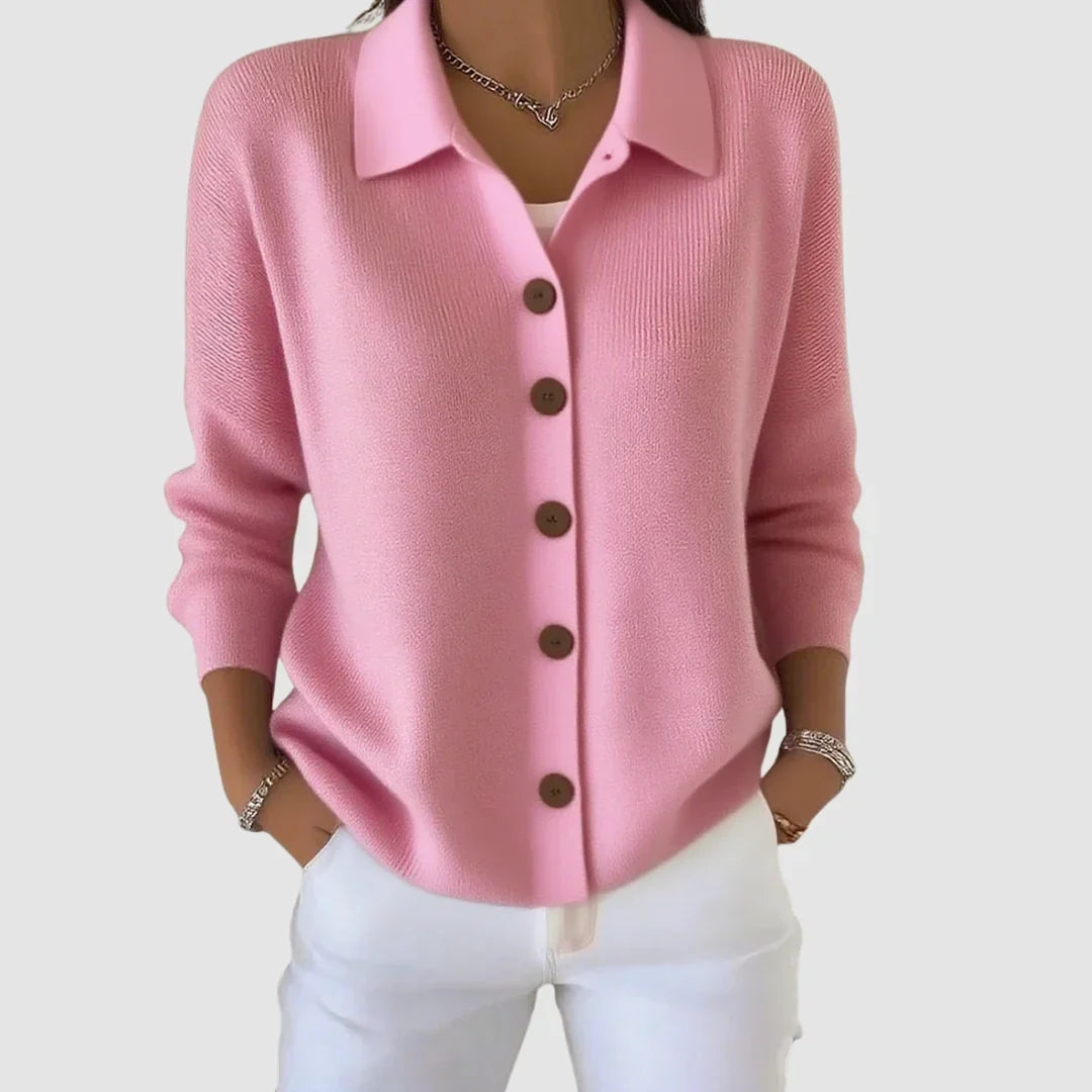 Women's Cardigan Sweater | Collared Button Front Knit – Pink | The Bellemont Sisters Australia