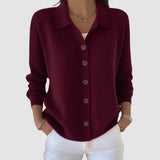 Women's Cardigan Sweater | Collared Button Front Knit – Wine Red | The Bellemont Sisters Australia