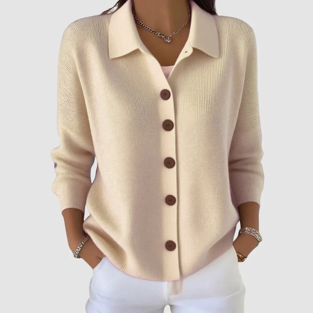 Women's Cardigan Sweater | Collared Button Front Knit – Apricot | The Bellemont Sisters Australia